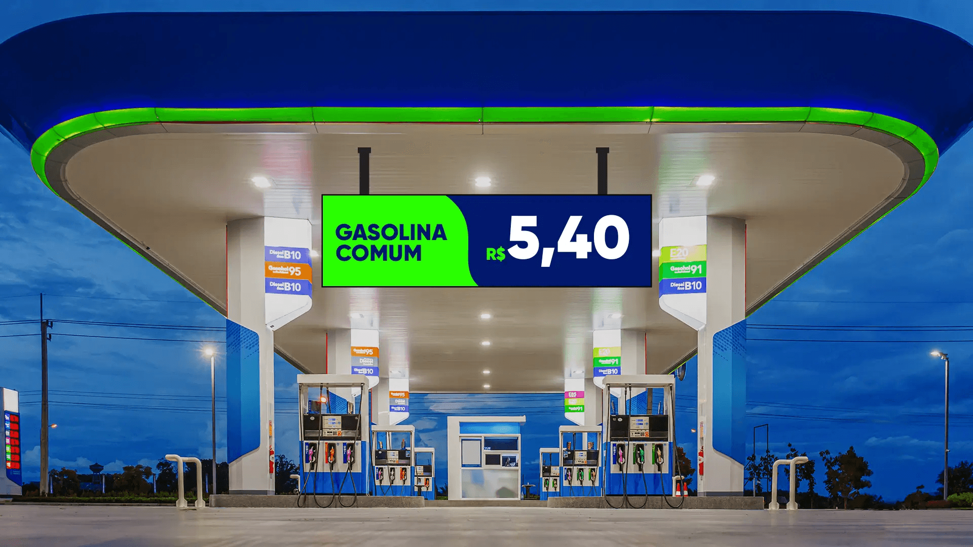 Posto com painel de LED em contexto comercial